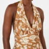 Long dress in printed poplin, caramel Long dress in printed poplin, caramel