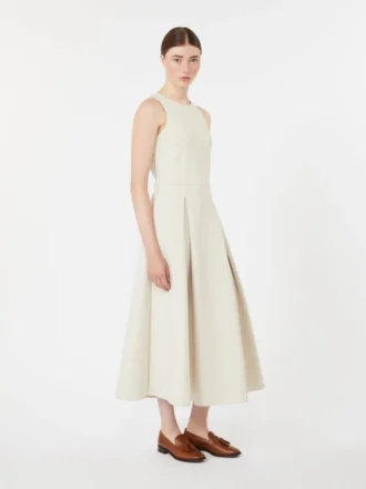 Long flared scuba jersey dress, beige