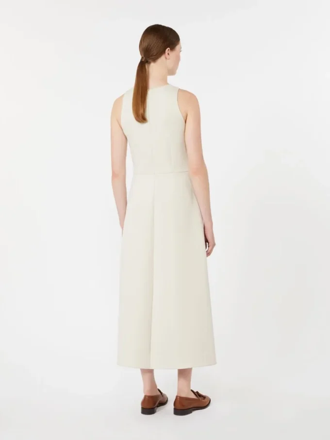 Long flared scuba jersey dress, beige Long flared scuba jersey dress, beige