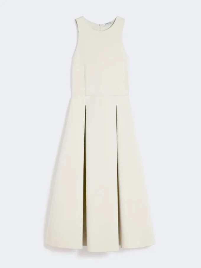 Long flared scuba jersey dress, beige Long flared scuba jersey dress, beige