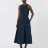 Long flared scuba jersey dress, ultramarine Long flared scuba jersey dress, ultramarine