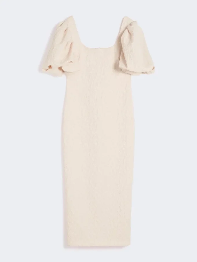 Long jacquard cloque dress, powder Long jacquard cloque dress, powder