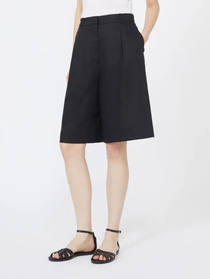 Long linen canvas bermuda shorts, black