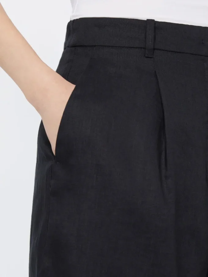 Long linen canvas bermuda shorts, black