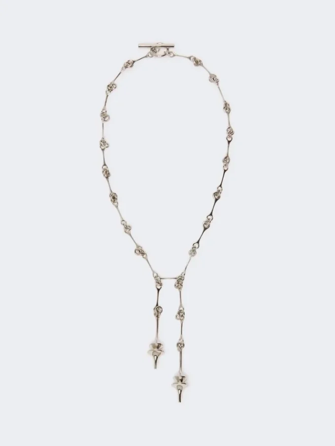 – long necklace with double pendant, silver – long necklace with double pendant, silver