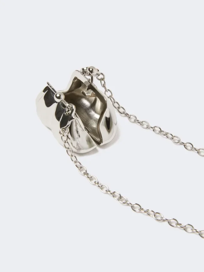Long necklace with large pasticcino bag charm, silver Long necklace with large pasticcino bag charm, silver