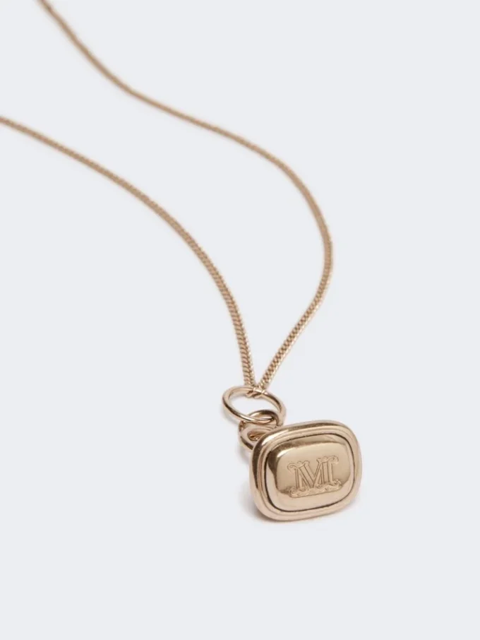 Long necklace with stamp pendant, gold Long necklace with stamp pendant, gold