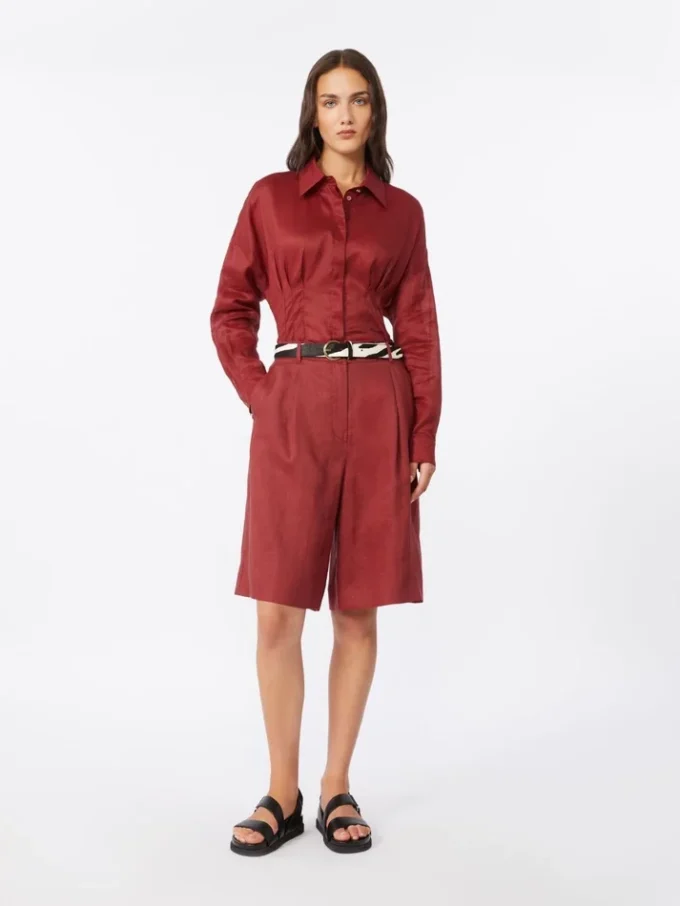 Long linen canvas bermuda shorts, brick red