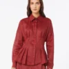Long-sleeved ramie canvas shirt, brick red