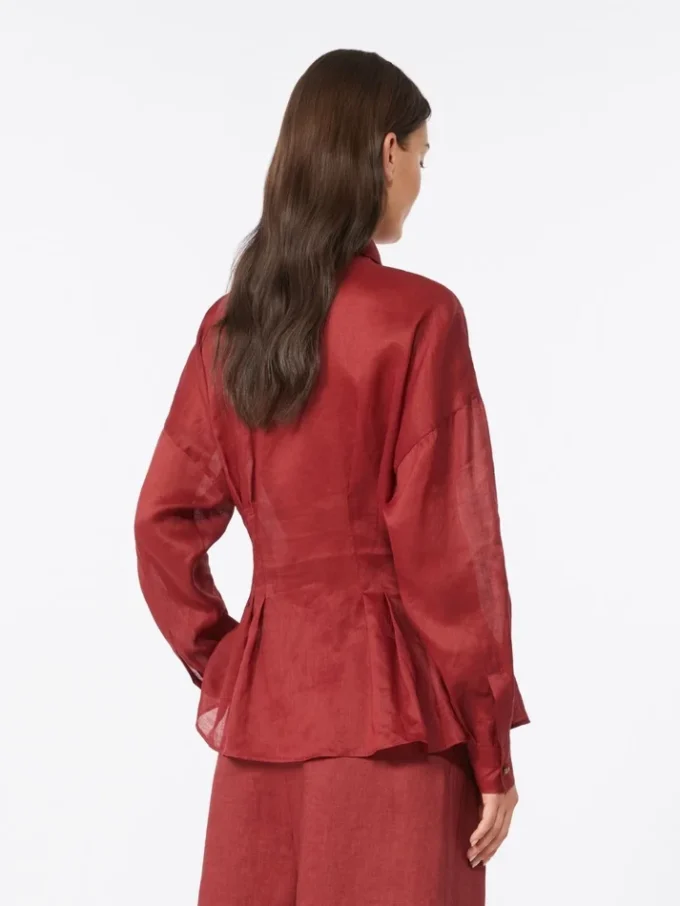 Long-sleeved ramie canvas shirt, brick red
