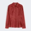 Long-sleeved ramie canvas shirt, brick red