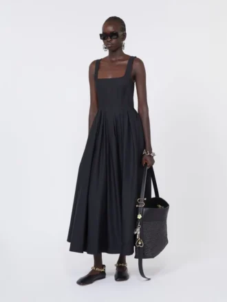 Long sleeveless pure cotton dress, black