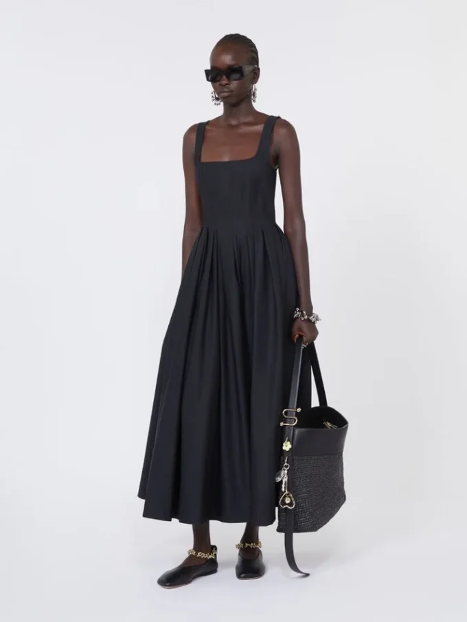 Long sleeveless pure cotton dress, black Long sleeveless pure cotton dress, black