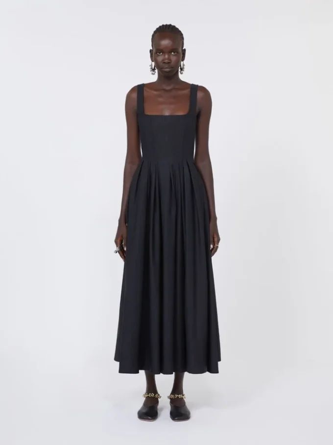 Long sleeveless pure cotton dress, black Long sleeveless pure cotton dress, black