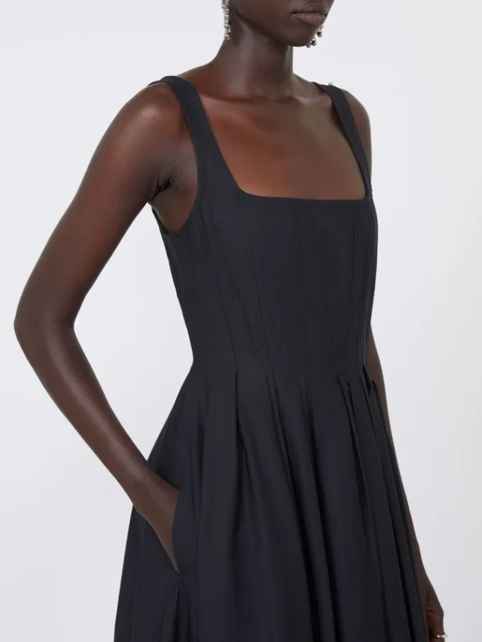 Long sleeveless pure cotton dress, black Long sleeveless pure cotton dress, black