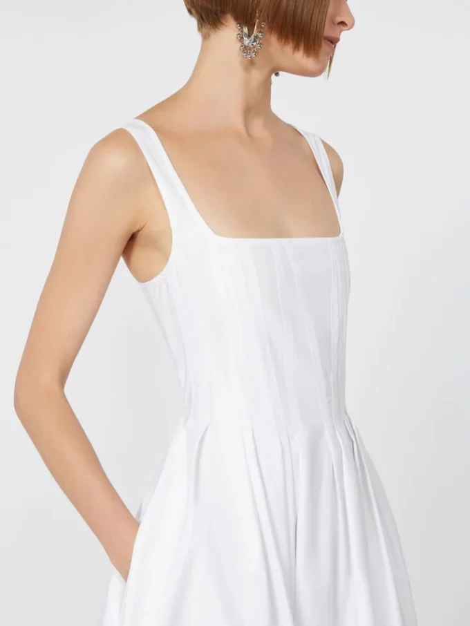 Long sleeveless pure cotton dress, optical white Long sleeveless pure cotton dress, optical white