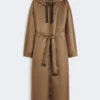 Long water-repellent canvas padded parka, tobacco