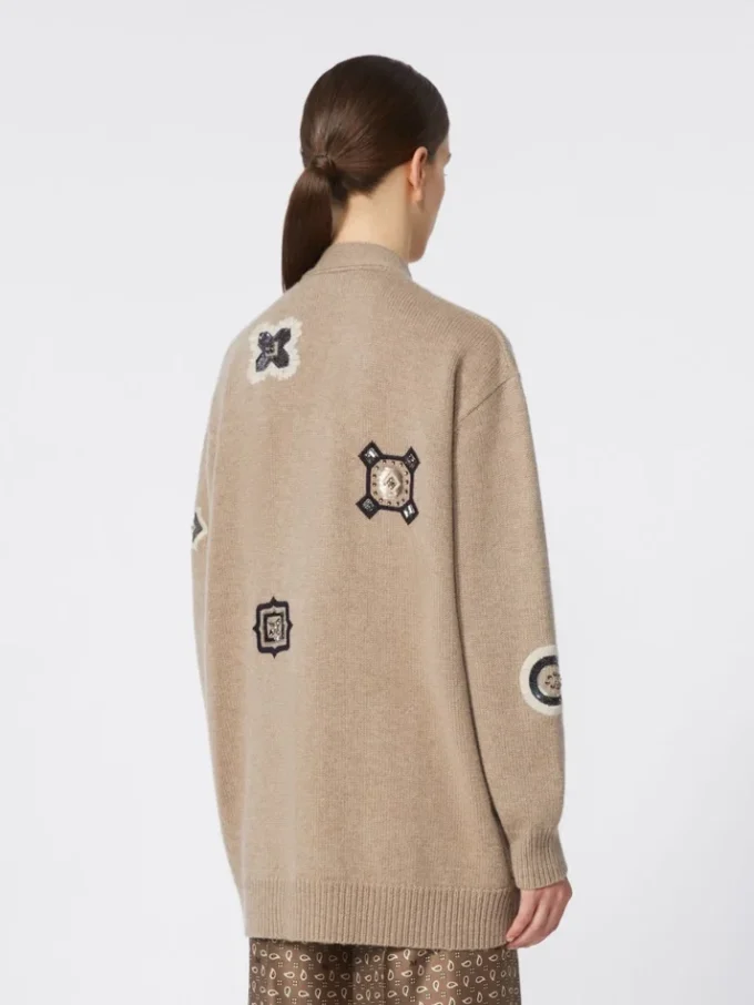 Long wool and cashmere cardigan, sand Long wool and cashmere cardigan, sand