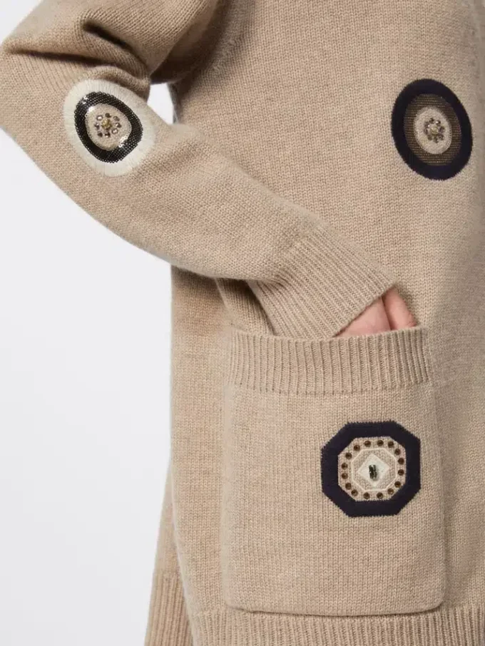 Long wool and cashmere cardigan, sand Long wool and cashmere cardigan, sand