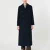 Long wool coat with half-belt detail, midnightblue
