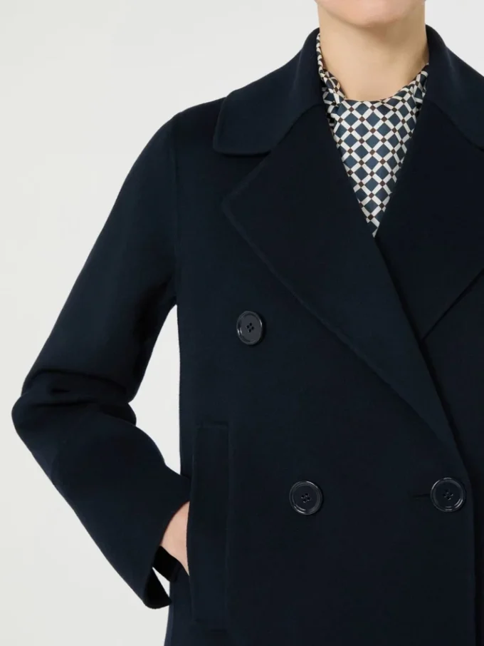 Long wool coat with half-belt detail, midnightblue