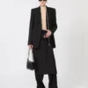 Long wool skirt with belt, black