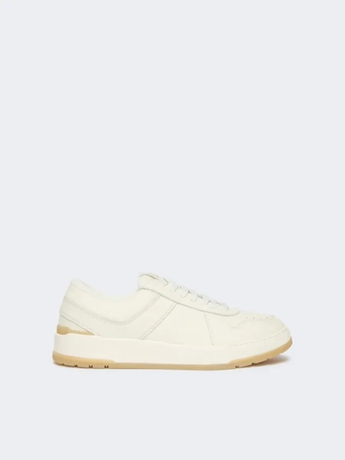 Low-top trainers in tumbled leather, white Low-top trainers in tumbled leather, white