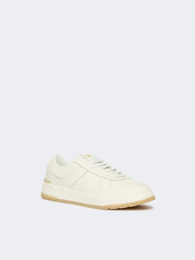 Low-top trainers in tumbled leather, white Low-top trainers in tumbled leather, white
