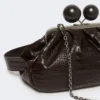 Medium crocodile-print leather pasticcino bag, dark brown
