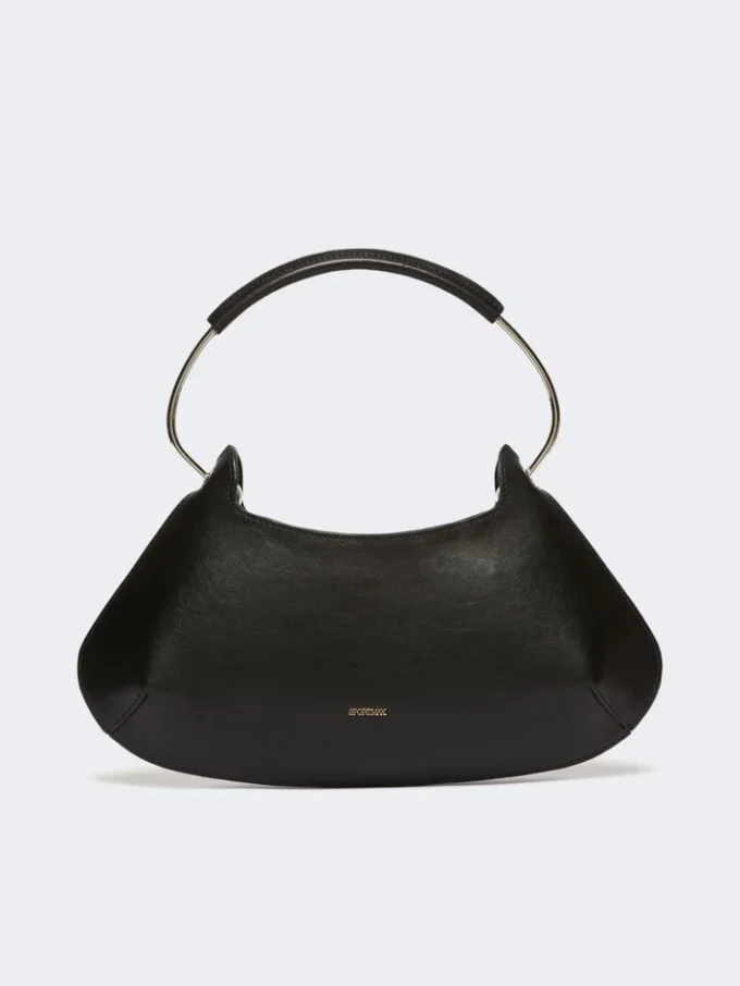 Medium leather caju bag, black Medium leather caju bag, black