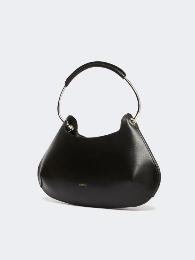 Medium leather caju bag, black Medium leather caju bag, black