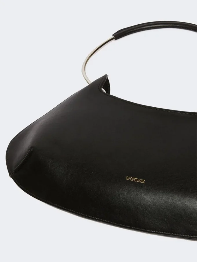 Medium leather caju bag, black Medium leather caju bag, black