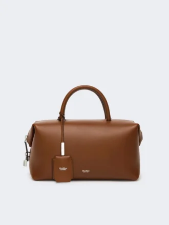 Medium natural leather bowler bag, amber brown