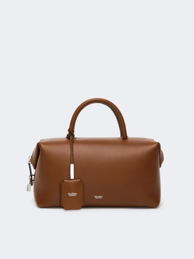 Medium natural leather bowler bag, amber brown Medium natural leather bowler bag, amber brown