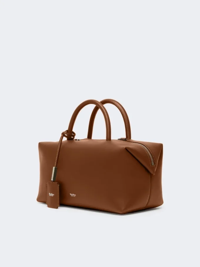 Medium natural leather bowler bag, amber brown Medium natural leather bowler bag, amber brown