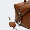 Medium natural leather bowler bag, amber brown Medium natural leather bowler bag, amber brown