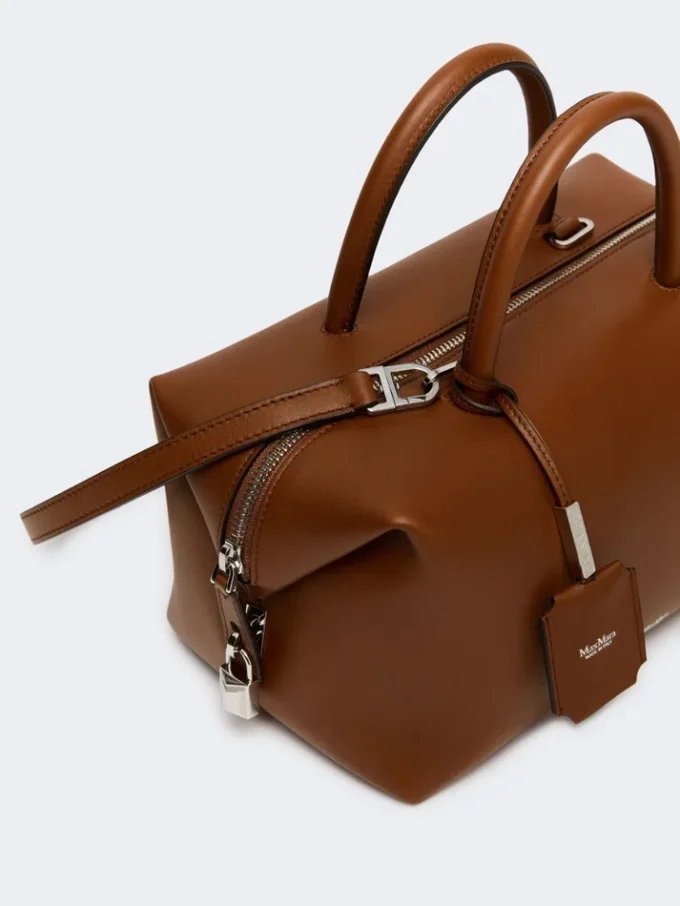 Medium natural leather bowler bag, amber brown Medium natural leather bowler bag, amber brown