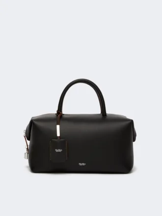 Medium natural leather bowler bag, black