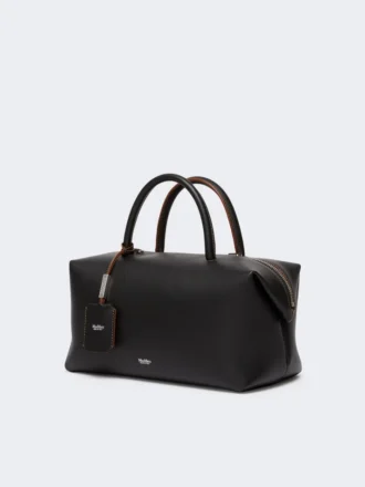 Medium natural leather bowler bag, black