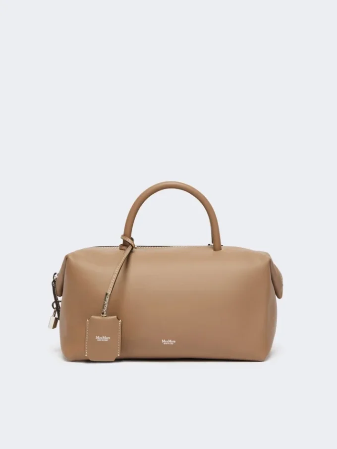 Medium natural leather bowler bag, mud Medium natural leather bowler bag, mud