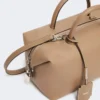 Medium natural leather bowler bag, mud Medium natural leather bowler bag, mud