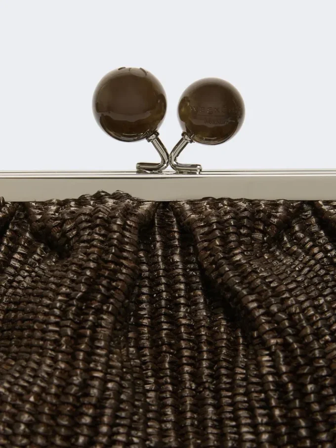 Medium raffia-effect pasticcino bag, dark brown Medium raffia-effect pasticcino bag, dark brown