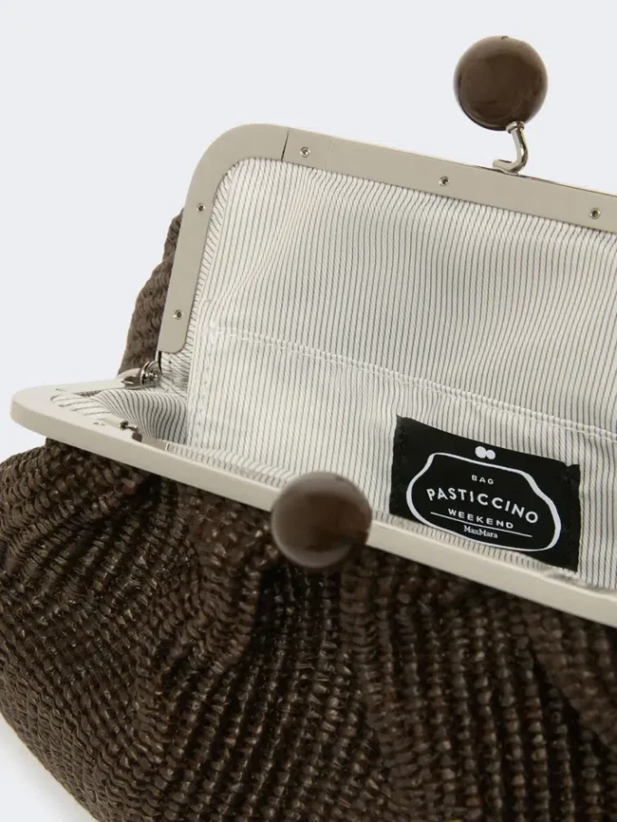 Medium raffia-effect pasticcino bag, dark brown Medium raffia-effect pasticcino bag, dark brown
