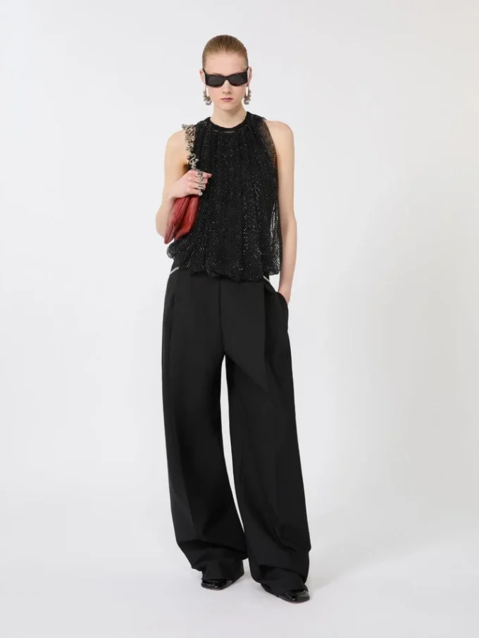 Mesh top with crystals, black