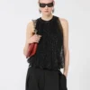 Mesh top with crystals, black