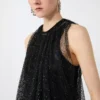 Mesh top with crystals, black