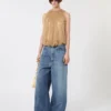 Mesh top with crystals, camel