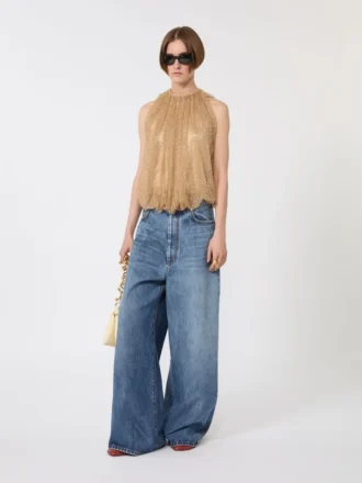 Mesh top with crystals, camel Mesh top with crystals, camel