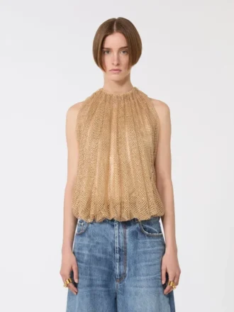 Mesh top with crystals, camel Mesh top with crystals, camel