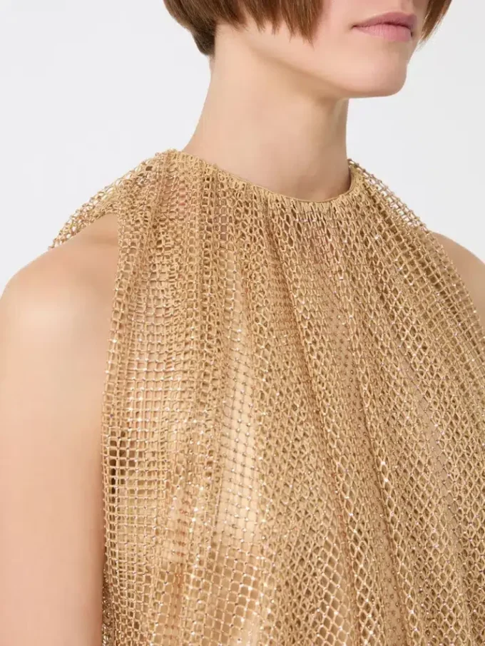 Mesh top with crystals, camel